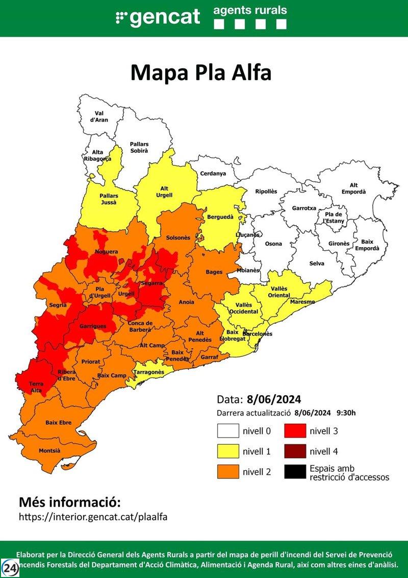 Este sábado, 81 municipios de Catalunya en alerta máxima por incendios forestales
