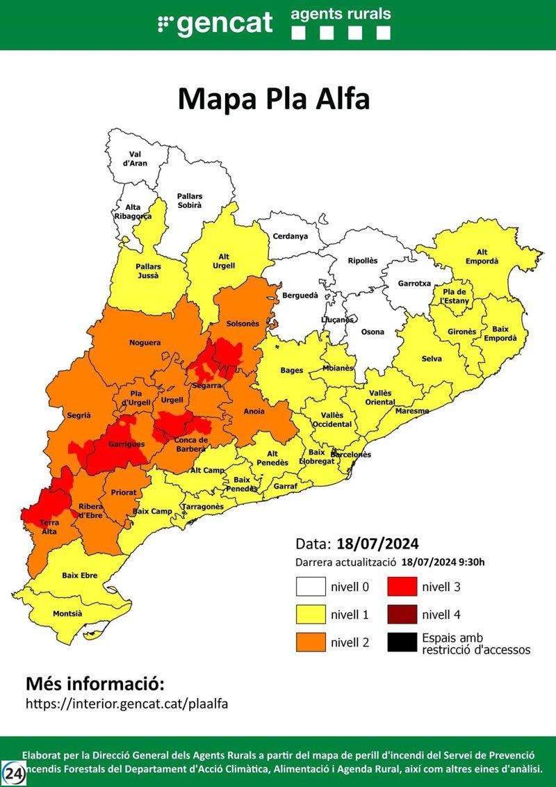 41 municipios catalanes en alerta por riesgo de incendios al activar el nivel 3