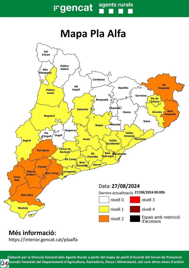 Alerta de alto riesgo de incendio en 8 comarcas catalanas.