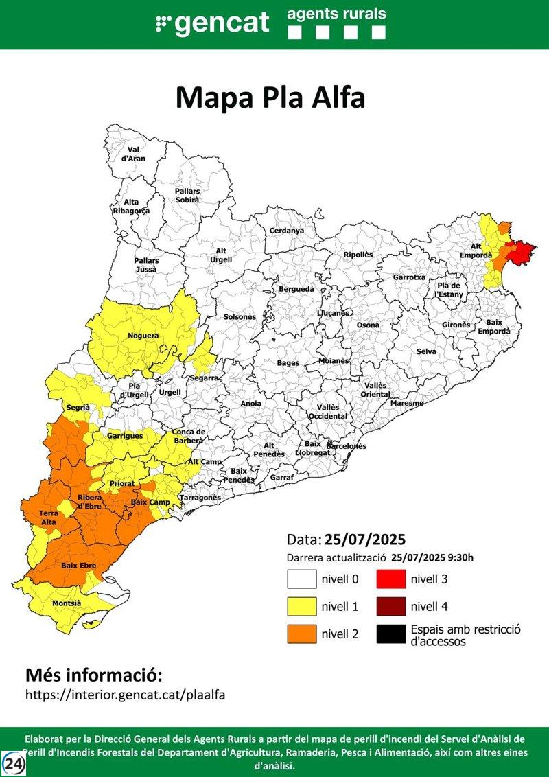 Roses, Cadaqués y Port de la Selva enfrentan grave riesgo de incendio forestal.