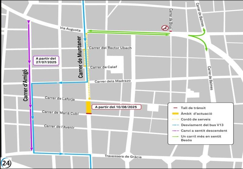 La calle Muntaner de Barcelona permanecerá cerrada durante 13 meses por las obras de la L8 del FGC.