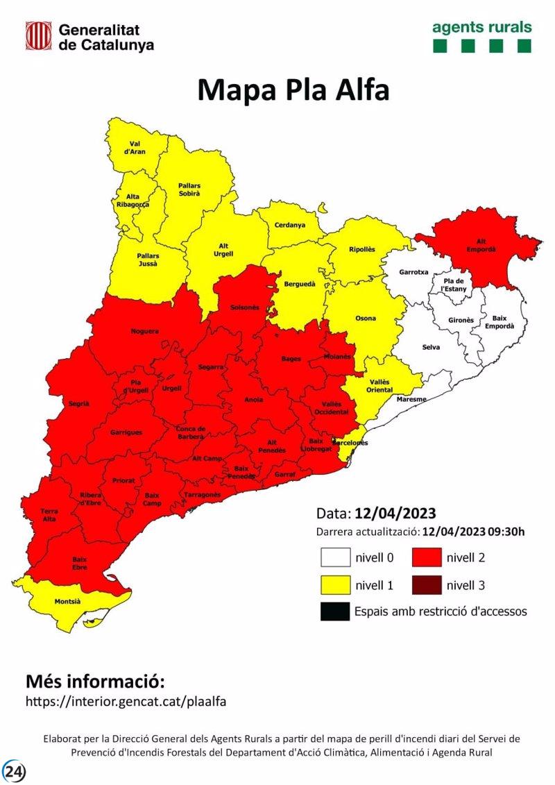 24 comarcas activan nivel 2 del Plan Alfa por riesgo de incendio según los Agents Rurals.