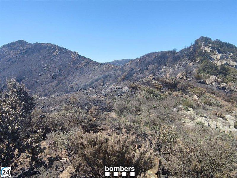 Bomberos revisan perímetro de incendio en Portbou con 12 equipos.