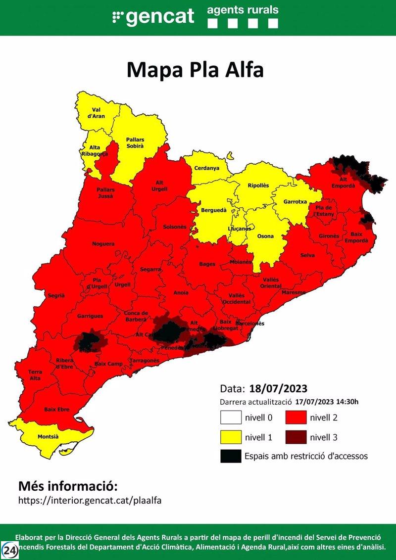 Catalunya aplica nivel 3 del Pla Alfa en 57 municipios este martes a medianoche.