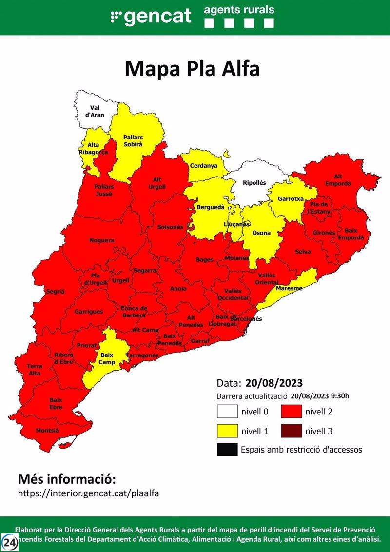 Alta alerta de incendio en 32 comarcas catalanas este domingo.