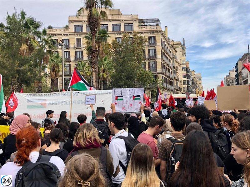 Masiva protesta de estudiantes en Barcelona para exigir el cese del genocidio en Gaza